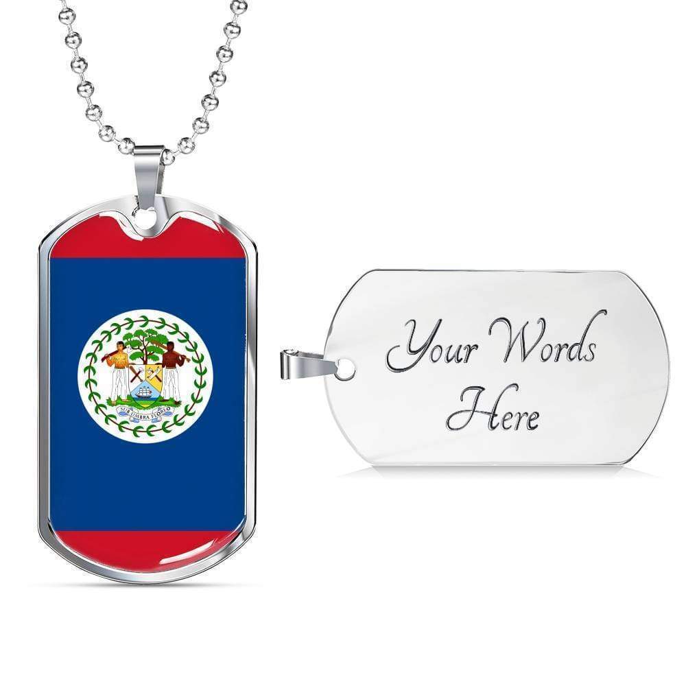 Belize Flag Necklace Belize Flag Stainless Steel or 18k Gold Dog Tag 24"
